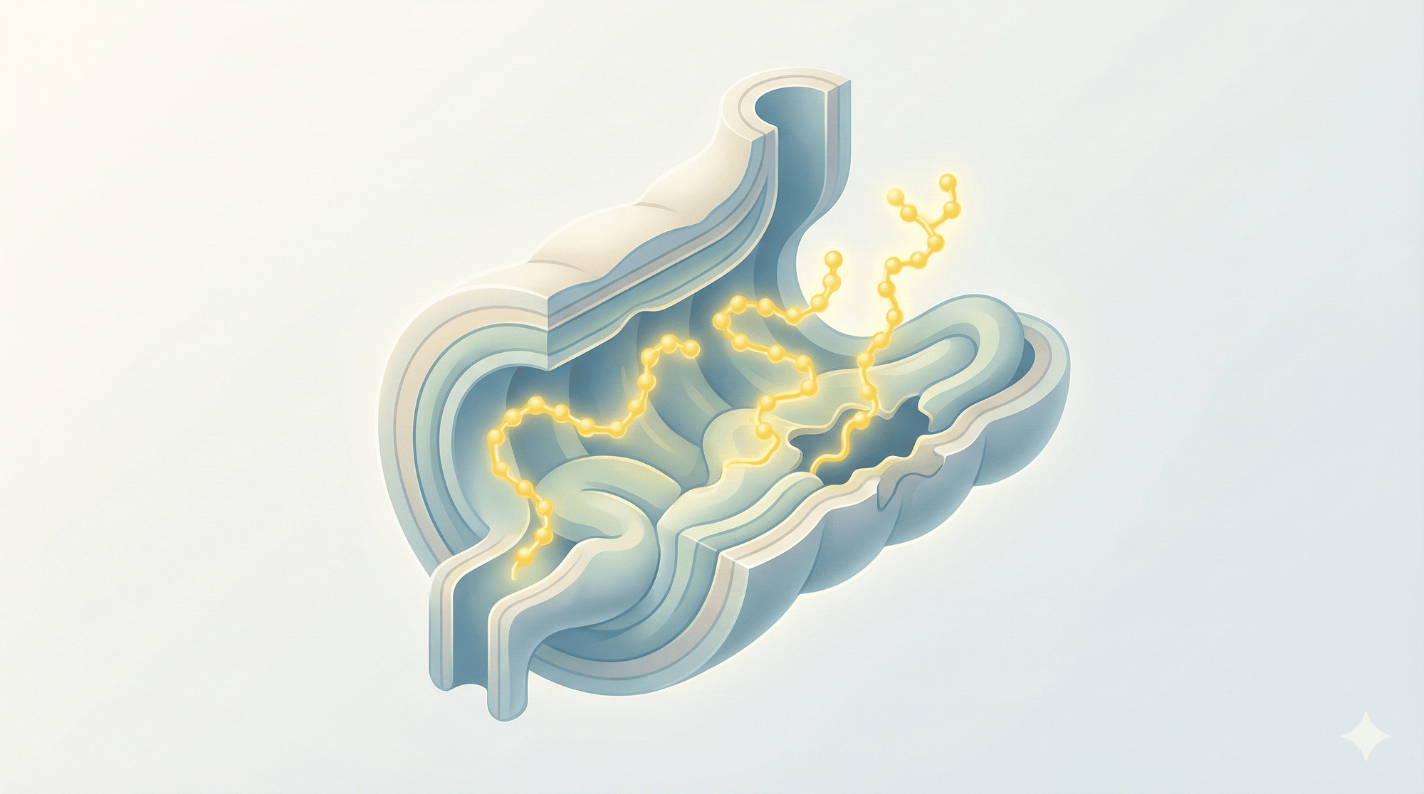 Illustration of the intestinal lining and gut barrier (tight junctions) with peptide BPC-157