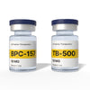 Two vials labeled BPC-157 and TB-500 with NX Peptide Therapeutics branding on a white background.