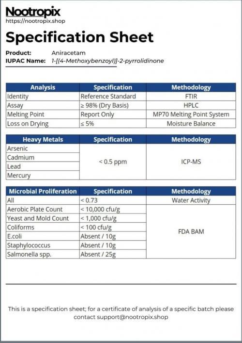 Aniracetam Specification Sheet For Nootropix Dubai Uae